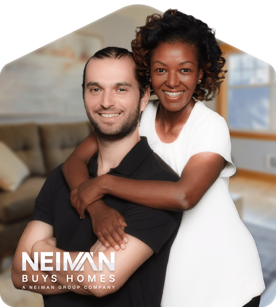 Couple smiling in a cozy home