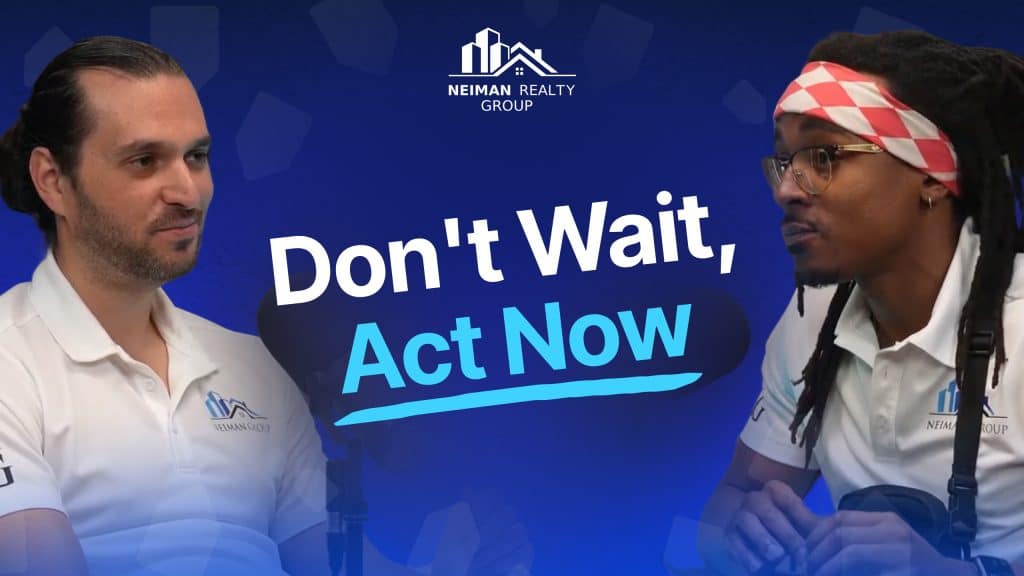 Two men in white polo shirts with a logo on a blue background with text "Don't Wait, Act Now".