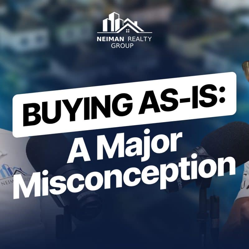 Selling a House As Is: What It Really Means for Sellers 9 Two men, one with a beard and one with dreadlocks, speak into microphones under the title "BUYING AS-IS: A Major Misconception."